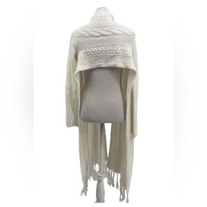 BCBGMaxazria Ivory Cable Knit Long Fringe Versatile Shrug Sweater Scarf M/L